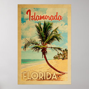 Islamorada Florida Vintage Palm Tree Beach Poster