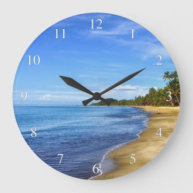 Island Beach Blue Water and Sky Small Numbers Large Clock (Front)