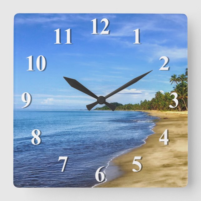Island Beach Blue Water and Sky Square Wall Clock (Front)
