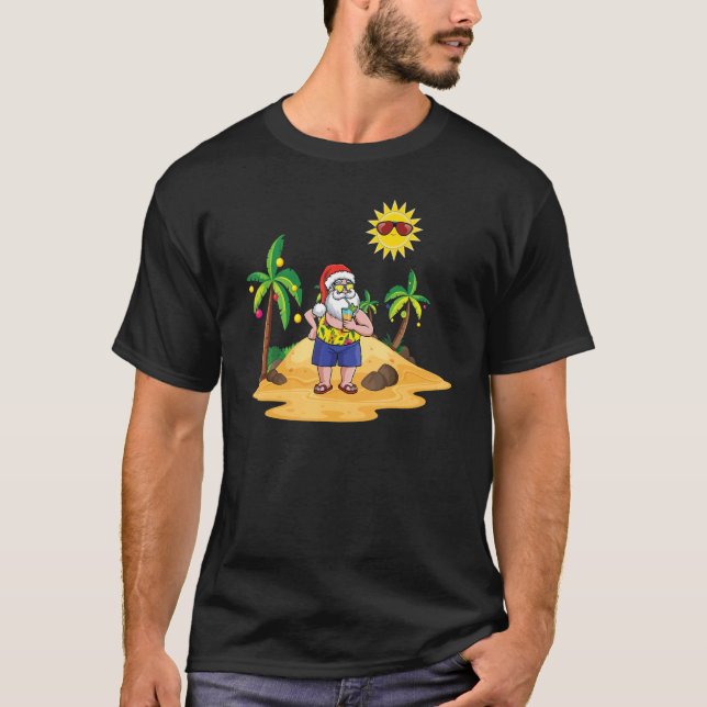 Island Beach July Christmas Santa Chilling In Beac T-Shirt (Front)
