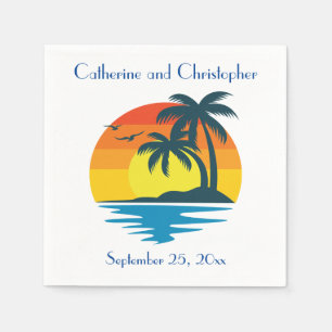 Island Beach Palm Tree Tropical Wedding or Party Napkin