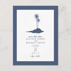Island Beach Wedding Save The Date - Dark Blue Announcement Postcard