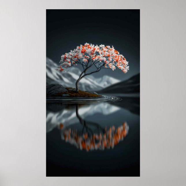 Island Bloom: Serene High-Contrast Landscape Poster (Front)