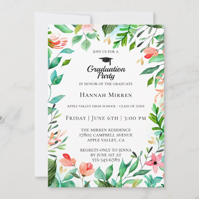 Island Botanical Graduation Party Invitation (Front)