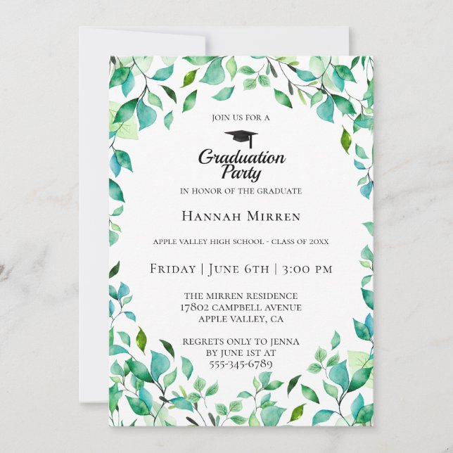 Island Botanical Graduation Party Invitation (Front)