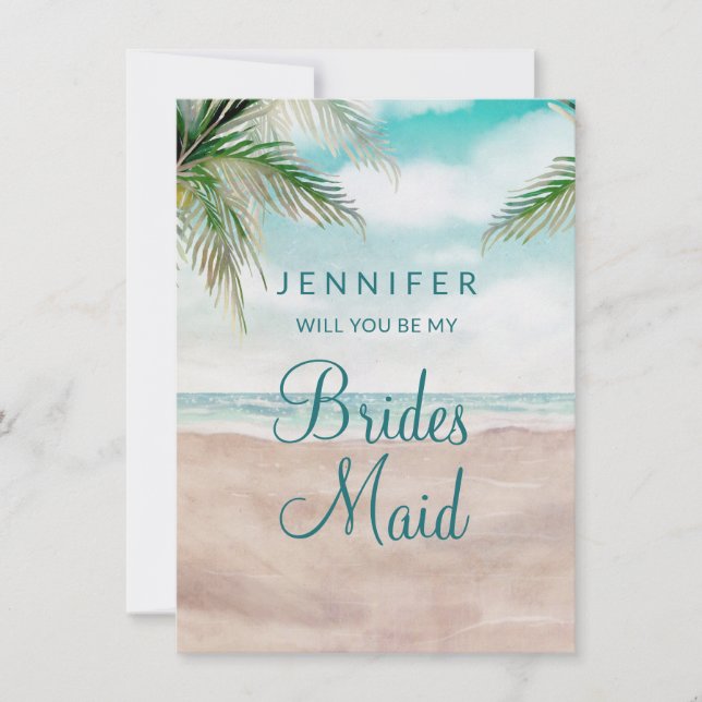 Island Breeze Beach Be My Bridesmaid Proposal Card (Front)