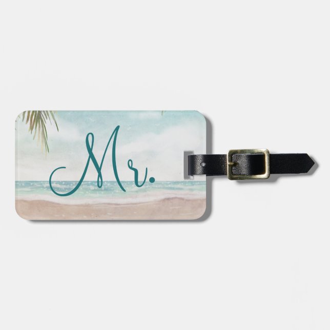 Island Breeze Beach Custom Honeymoon Travel Mr. Luggage Tag (Front Horizontal)