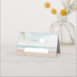 Island Breeze Beach Seating Wedding Table Number Place Card<br><div class="desc">Island Breeze Painted Beach Scene, with Ocean Waves, Sandy Beach, and Palm Trees, with a beautiful teal blue sky. With Modern Typography Script Fonts. A Summer Tropical Beach, Or destination wedding design - Personalised Wedding Reception Guest Seating Table Number Place Card! ~ Check my shop to see the entire wedding...</div>