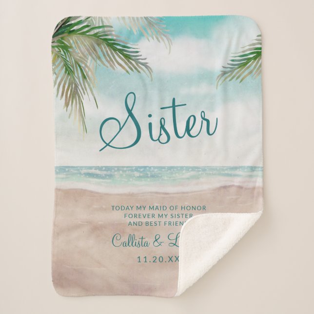 Island Breeze Beach to the Sister Heartfelt Quote Sherpa Blanket (Front)