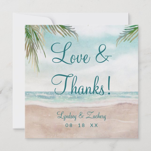 Island Breeze Beach Wedding Love and Thanks Square Thank You Card (Front)