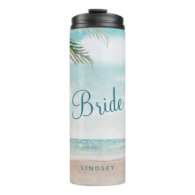Island Breeze Painted Beach Personalised Bride Thermal Tumbler (Front)