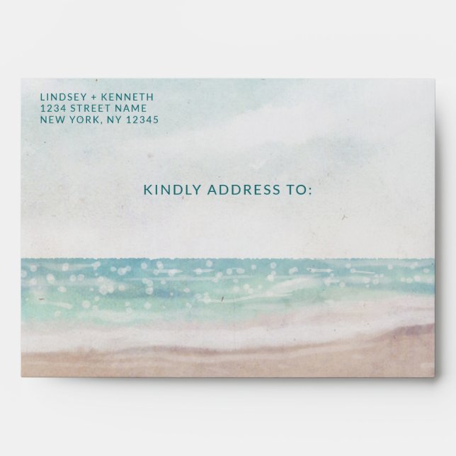 Island Breeze Painted Beach Scene Monogram Wedding Envelope (Front)