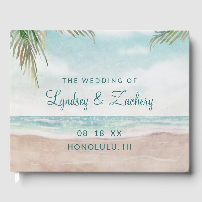 Island Breeze Painted Beach Scene Tropical Wedding Guest Book (Front)