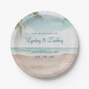 Island Breeze Painted Beach Scene Tropical Wedding Paper Plate