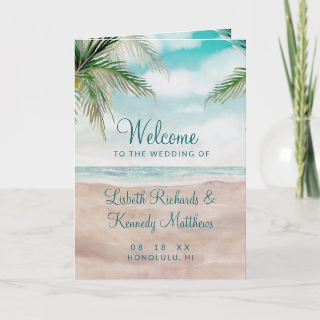 Island Breeze Painted Beach Scene Wedding Ceremony Programme (Front)