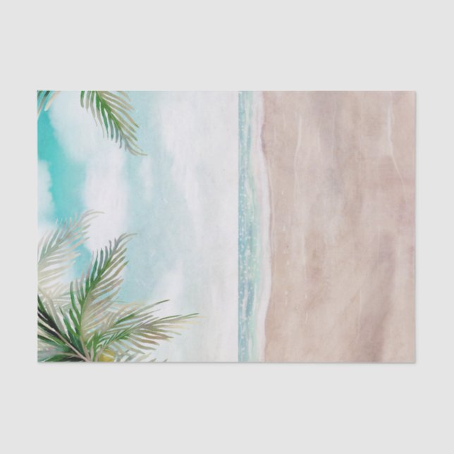 Island Breeze Painted Beach Scene Wedding Tissue Paper (Front)