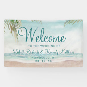 Island Breeze Painted Beach Scene Wedding Welcome Banner