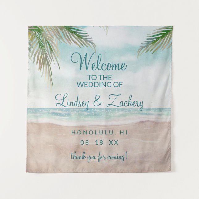 Island Breeze Painted Beach Scene Wedding Welcome Tapestry (Front)