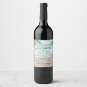 Island Breeze Painted Beach Scene Wedding Welcome Wine Label
