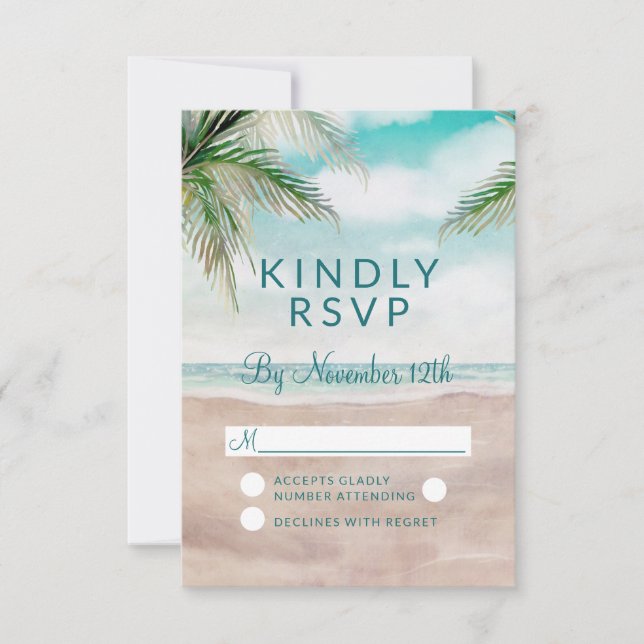 Island Breeze Painted Beach Wedding RSVP Reply Card (Front)