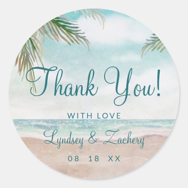 Island Breeze Painted Beach Wedding Thank You Classic Round Sticker (Front)