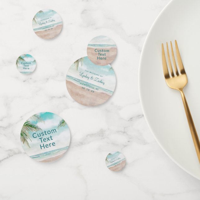 Island Breeze Sandy Beach Scene Wedding Monogram Confetti (Group)