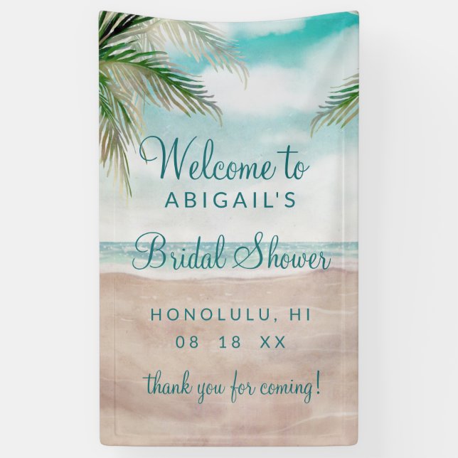 Island Breeze Tropical Beach Bridal Shower Welcome Banner (Vertical)