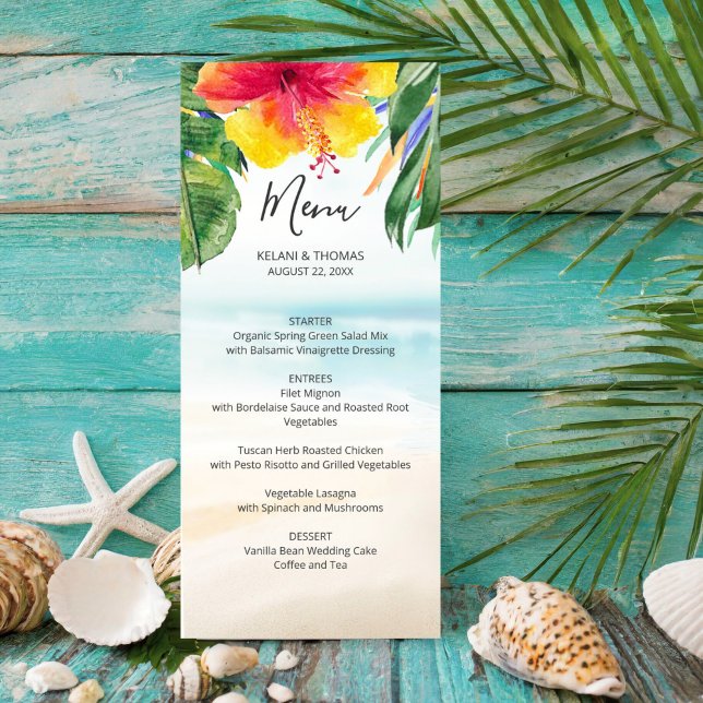 Island Breeze | Tropical Beach Palm Flower Wedding Menu (Creator Uploaded)