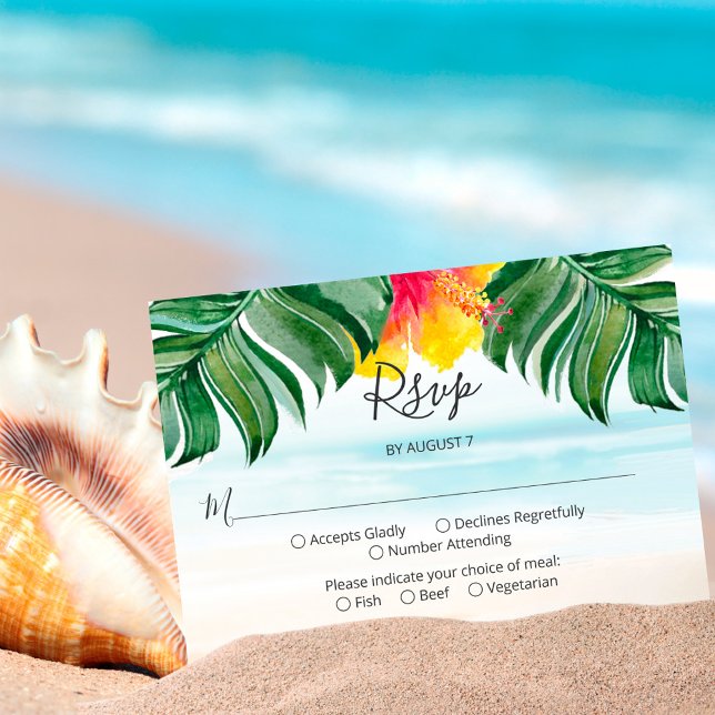 Island Breeze | Tropical Beach Watercolor Wedding  RSVP Card (Creator Uploaded)