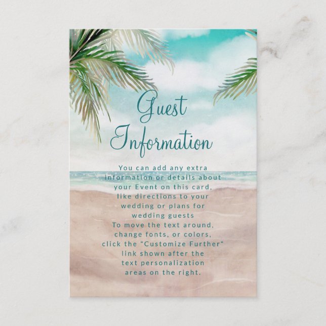 Island Breeze Tropical Beach Wedding Information Enclosure Card (Front)