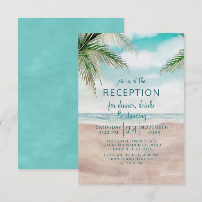 Island Breeze Tropical Beach Wedding Reception Invitation (Front/Back)
