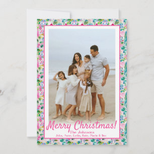 Island Christmas, Beach Pink & Green Custom Photo Holiday Card