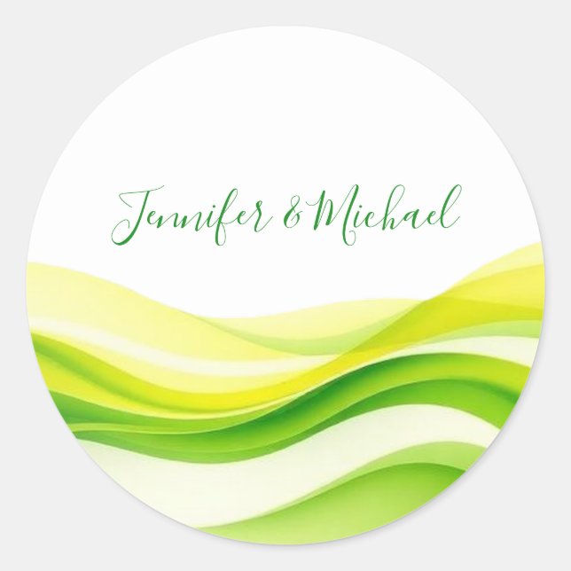 Island Citrus Green and Yellow Wedding Classic Round Sticker (Front)
