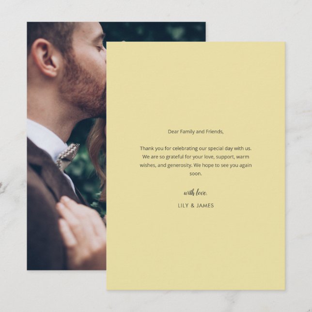 Island Citrus Yellow Wedding Photo Thank You Card (Front/Back)