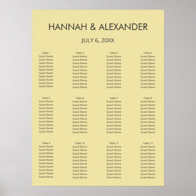 Island Citrus Yellow Wedding Seating Chart (Front)