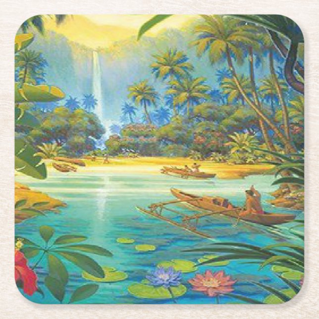 island Coaster, add text, Square Paper Coaster (Front)