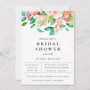 Island Coral Floral Bridal Shower Invitation