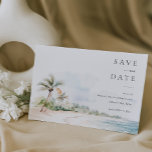 Island Destination Wedding Save The Date Photo Invitation<br><div class="desc">Tropical Island Watercolor Scene,  Photo Save the Date.</div>