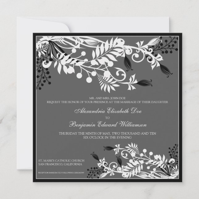 Island Floral (black) Elegant Wedding Invitation (Front)