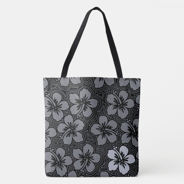 Island Floral Hawaiian Accent Hibiscus Beach Bag (Front)