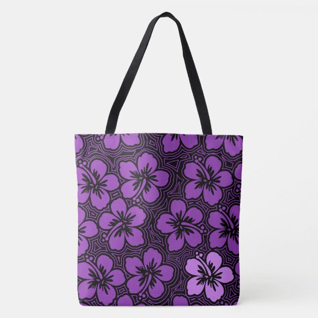 Island Floral Hawaiian Accent Hibiscus Beach Bag (Front)