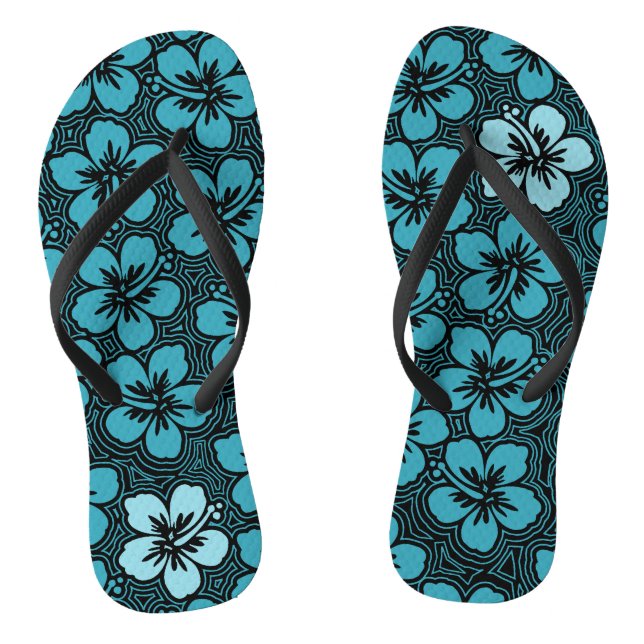 Island Floral Hawaiian Accent Hibiscus Pinstriped Flip Flops (Footbed)