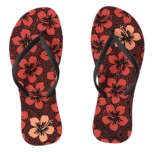 Island Floral Hawaiian Accent Hibiscus Pinstriped Flip Flops (Footbed)