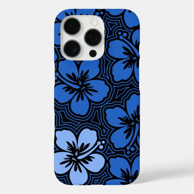 Island Floral Hawaiian Hibiscus Pinstriped Blue Case-Mate iPhone Case (Back)