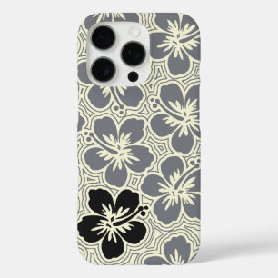 Island Floral Hawaiian Hibiscus Pinstriped Grey iPhone 16 Pro Case