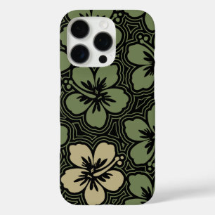 Island Floral Hawaiian Hibiscus Pinstriped Olive iPhone 16 Pro Case