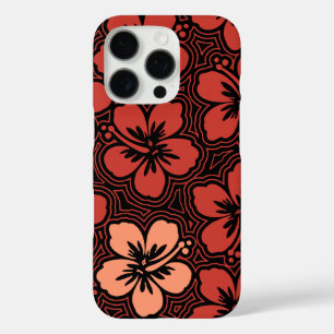 Island Floral Hawaiian Red Hibiscus Pinstriped iPhone 16 Pro Case