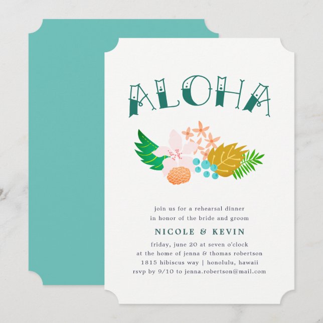 Island Flowers | Aloha Rehearsal Dinner Invitation (Front/Back)