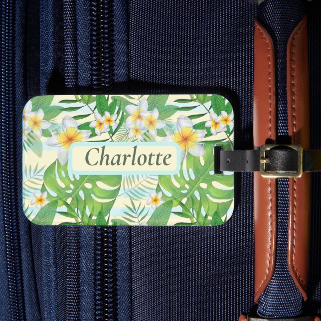 Island Flowers and Monstera Leaves Personalised  Luggage Tag (Front Insitu 4)