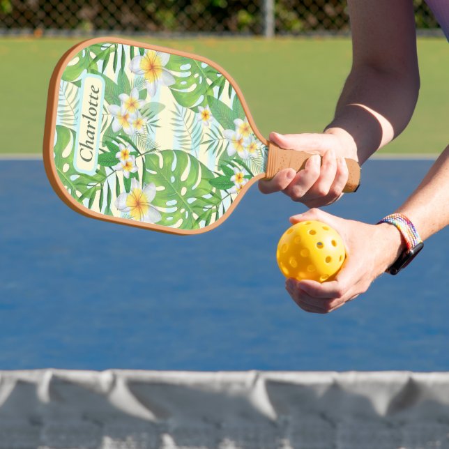 Island Flowers and Monstera Leaves Personalised  Pickleball Paddle (Insitu)